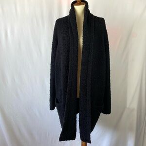 Vince. Black 100% Wool Fuzzy "Teddy" Open Front Cardigan Sweater - Size Medium